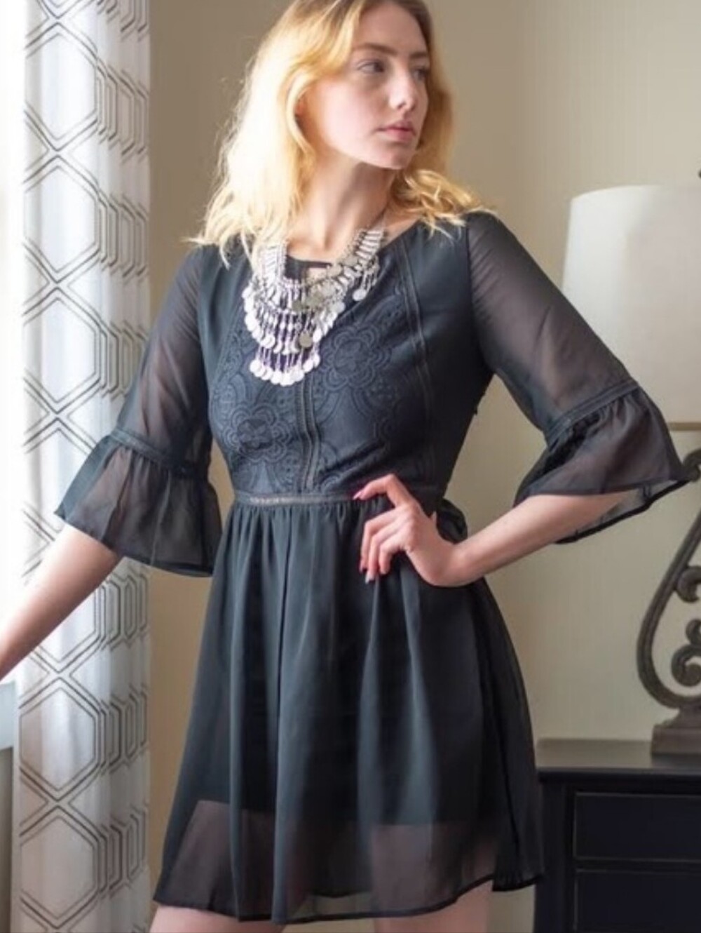Beautiful Little Black Dress - Unique Tailored Bodice and Chiffon Mini Skirt